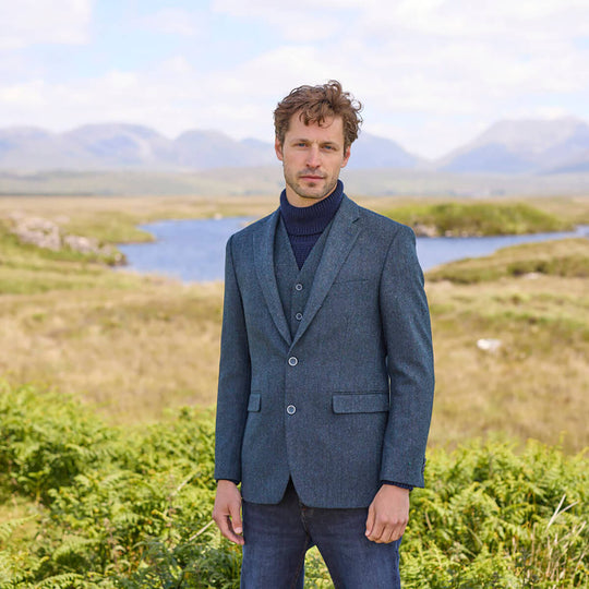 Men's Navy Herringbone Tweed Waistcoat