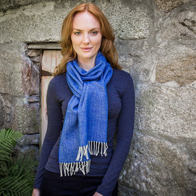 Blue Lambswool Herringbone Scarf