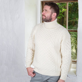 Cream Men's Turtleneck Aran Sweater