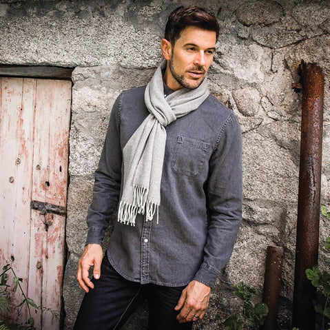 Gray Lambswool Herringbone Scarf