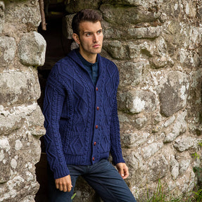 Blue Men's Aran Cardigan