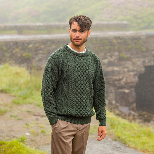 Green Men's Lightweight Aran Sweater