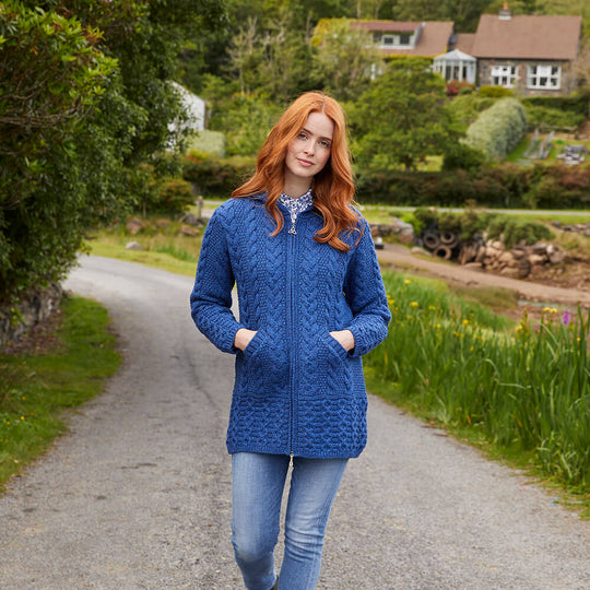 Blue Aran Zipper Cardigan