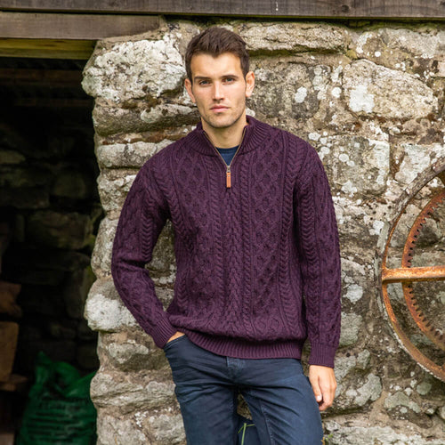 Damson Half-Zip Aran Sweater