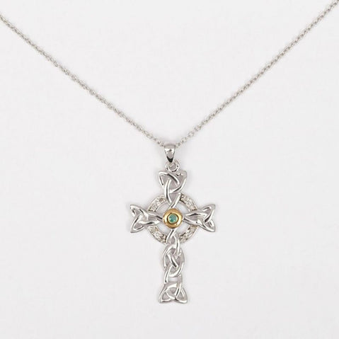 Emerald Diamond Celtic Cross Pendant